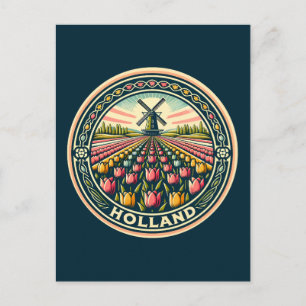 Carte Postale Badge d'art de voyage Holland Pays-Bas