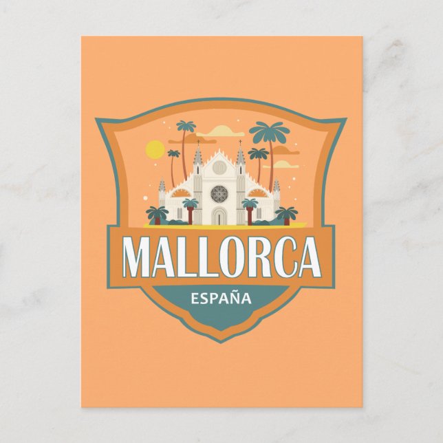 Carte Postale Badge Rétro de Voyage à Majorque Espagne (Devant)