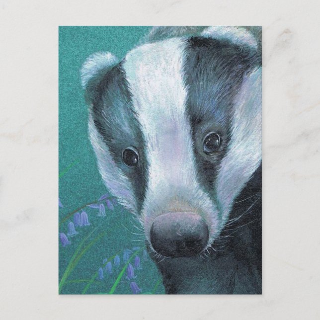 Carte postale 'Badger in the bluebell woods' (Devant)