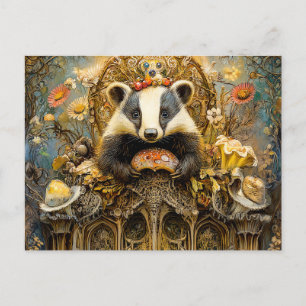 Carte Postale Badgers sur un trône de champignon sur une scène d