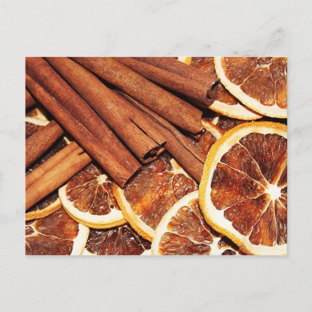 Carte Postale Baguettes de cannelle avec tranches d'orange séché (Devant)