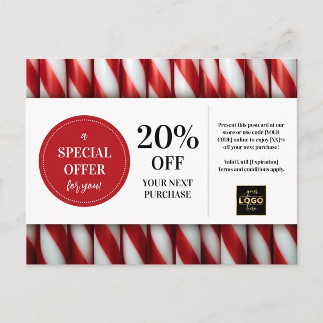 Carte Postale Baguettes de menthe de Noël Coupon personnalisé ra (Devant)