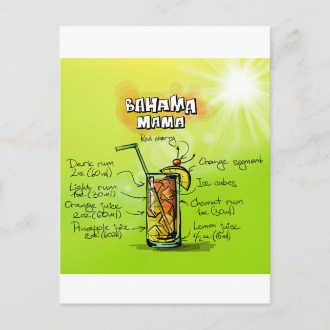 Carte Postale Bahama Mama Cocktail Recipe (Devant)