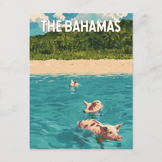 Carte Postale Bahamas Illustration Voyage Art Vintage (Devant)