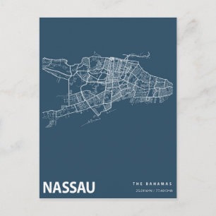 Carte Postale Bahamas Minimaliste City Map Line Art en bleu