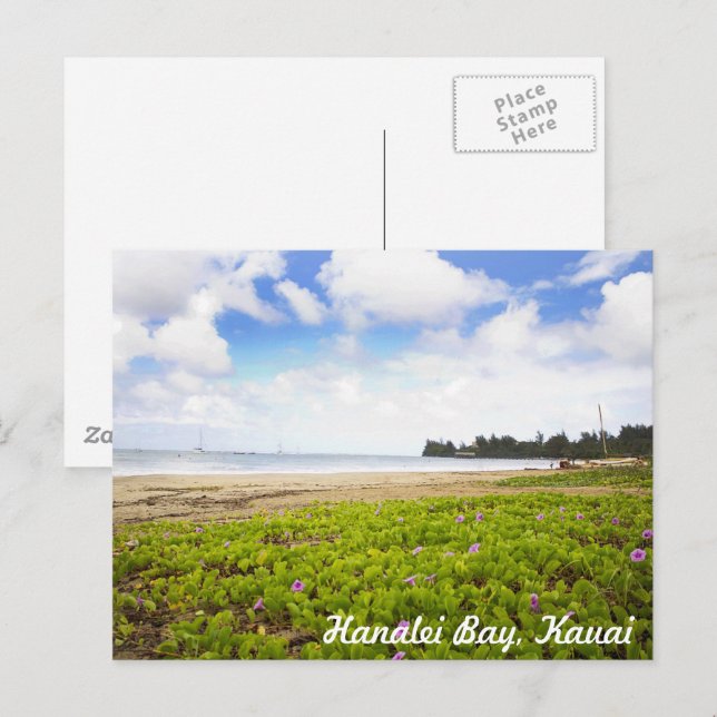 Carte Postale Baie de Hanalei, Kauai Hawaii Scène de plage tropi (Devant / Derrière)