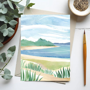 Carte Postale Baie d'herbe de plage   Océan aquarelle mer côtièr