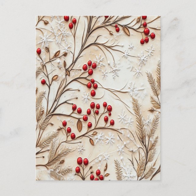 Carte Postale Baies de Noël classiques et flocons de neige (Devant)