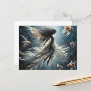 Carte Postale Baignades poilues avec poisson orange et blanc