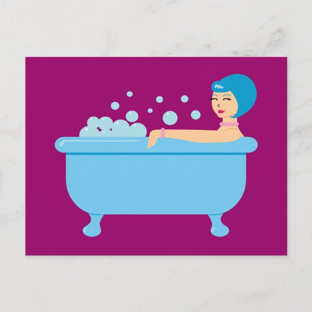 Carte Postale Baignoire de bulle rétro fille (Devant)