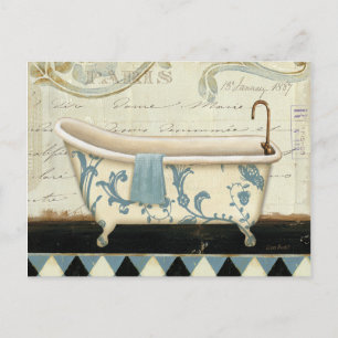 Carte Postale Baignoire Vintage blanche et bleue