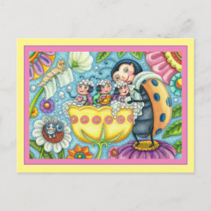 CARTE POSTALE BAIN À BULLE TULIP POUR MÈRE LADYBUG & ENFANTS