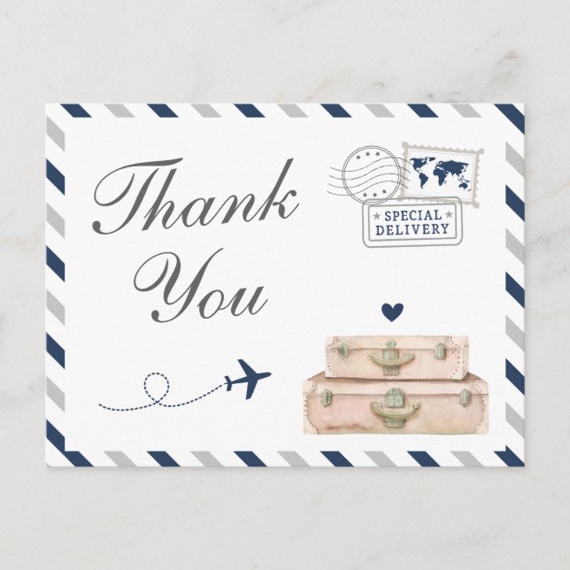 Carte Postale Bain de mariage pour bébé garçon avec avion Travel (Devant)