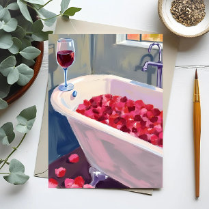 Carte Postale Bain de Pétales de Rose Peinture de Vin Rouge Ro