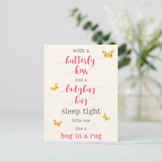 Carte Postale Baiser à papillon et poème pour les enfants de coc (Debout devant)