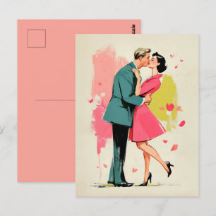 Carte Postale Baiser de couple rétro romantique