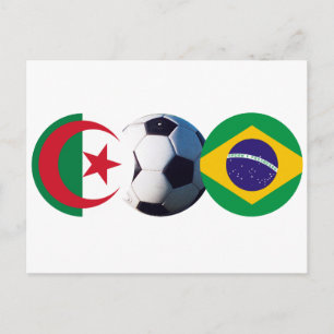 Carte Postale Bal de football Algérie & Brésil Drapeaux Le MUSÉE
