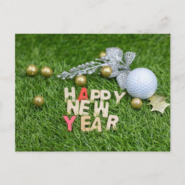 Carte Postale Bal de golf Bonne année avec feuille d'argent (Devant)