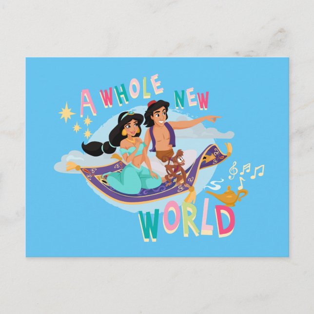 Carte Postale Balade en tapis Jasmine et Aladdin | Un nouveau mo (Devant)