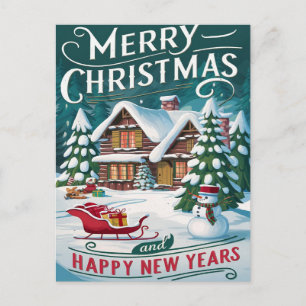 Carte Postale Balade en traîneau Magique Père Noël au-dessus de 