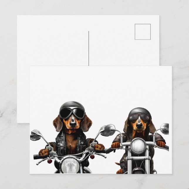Carte Postale Balade ou mourir Dachshund Bikers (Devant / Derrière)