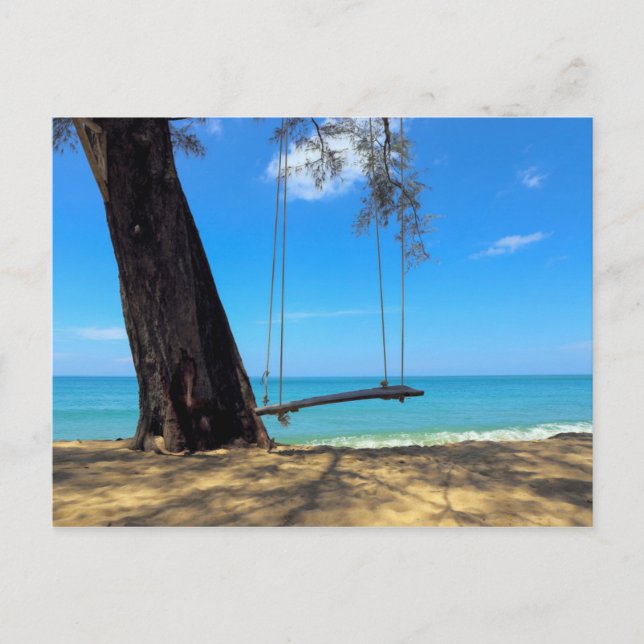 Carte Postale Balançoires et arbre sur le sable (Devant)