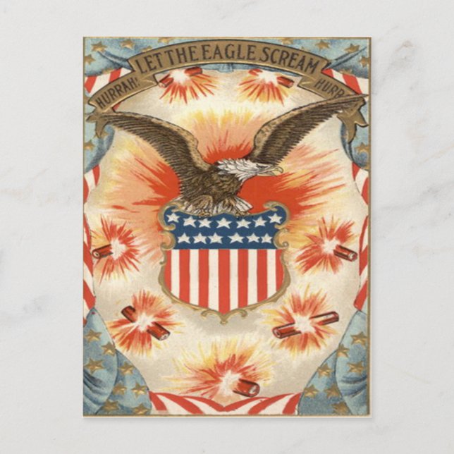 Carte Postale Bald Eagle American Flag Shield Fireworks (Devant)