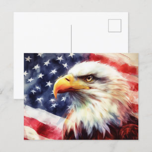 Carte Postale Bald Eagle avec drapeau des États-Unis d'Amérique