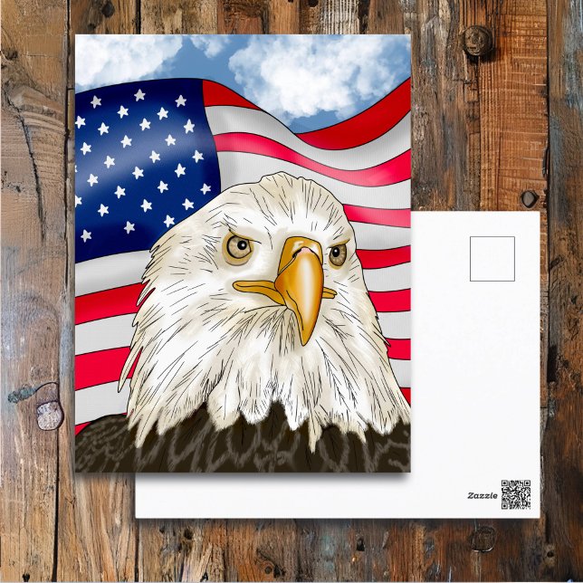 Carte Postale Bald Eagle devant le drapeau américain Art patriot (Créateur téléchargé)