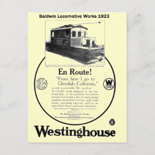 Carte postale Baldwin-Westinghouse Locomotive 1923