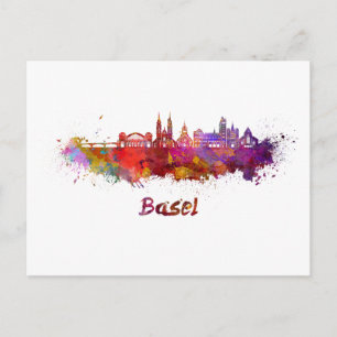 Carte Postale Bâle skyline in watercolor