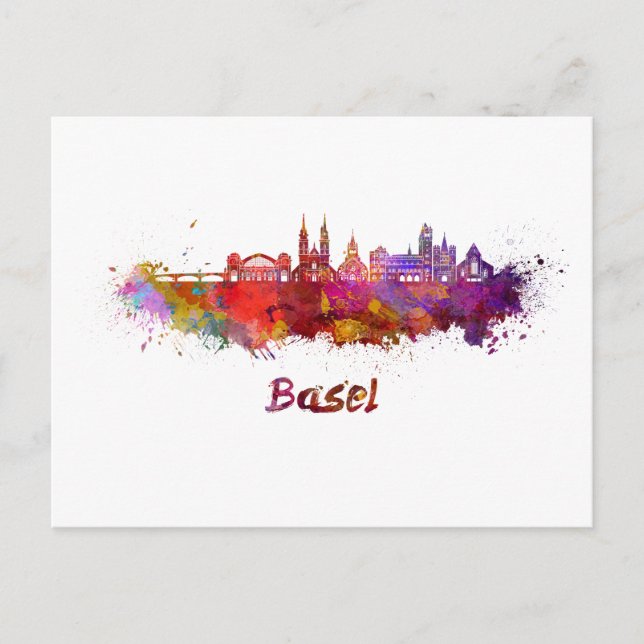 Carte Postale Bâle skyline in watercolor (Devant)