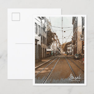 Carte Postale Bâle Suisse Belle Sketch Couleur Ville