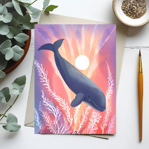 Carte Postale Baleine bleue   Animal aquarelle Teintes océanique