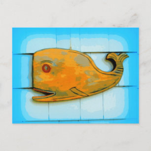 Carte Postale baleine joyeuse souriante bleu