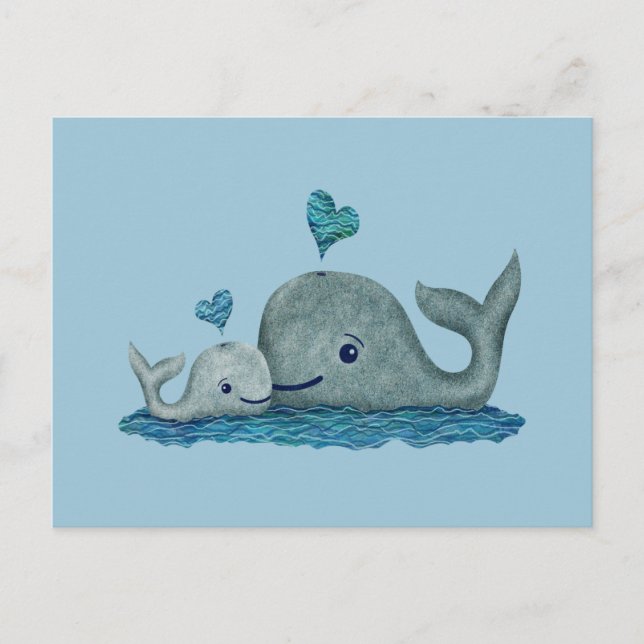 Carte Postale Baleine maman et bébé nager dans la mer (Devant)
