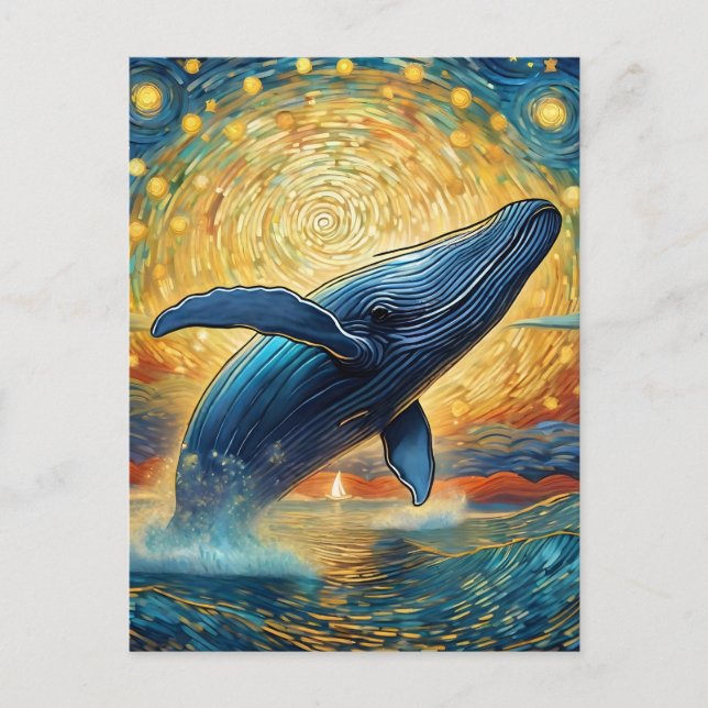 Carte Postale Baleine nocturne étoilée (Devant)