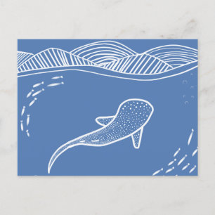 Carte Postale Baleine Shark Line Art