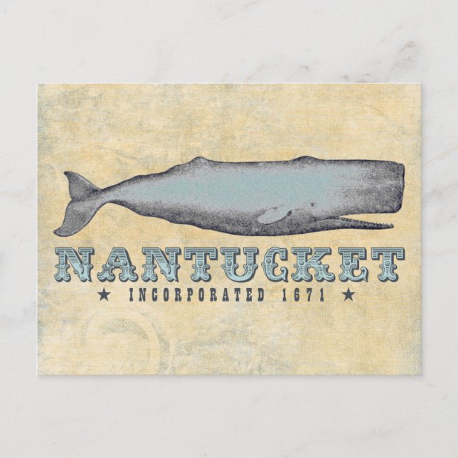 Carte Postale Baleine Vintage Nantucket Massachusetts Inc 1671 (Devant)