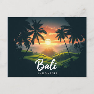 Carte Postale Bali Indonésie Palmiers Rizières Fields coucher de