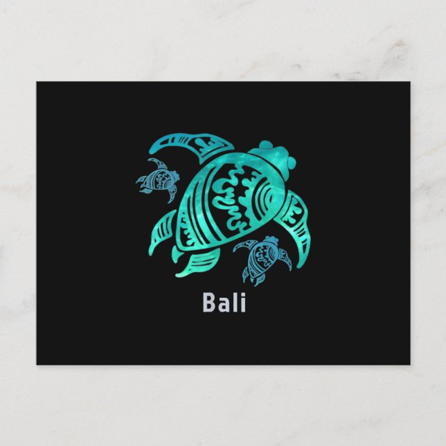 Carte Postale Bali Indonésie Tortue Tribale Bleue de mer (Devant)