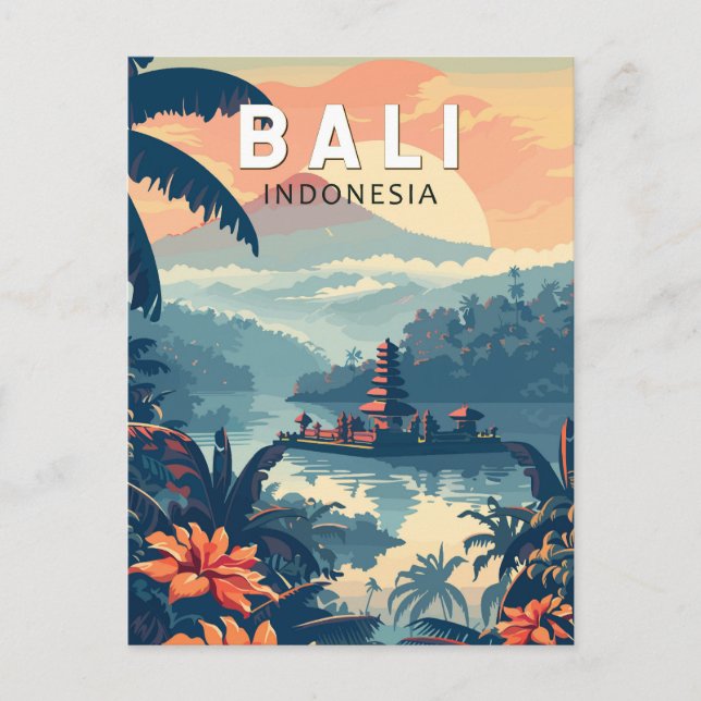 Carte Postale Bali Indonésie Travel Art Vintage (Devant)