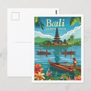 Carte Postale Bali Indonésie Vintage Lieu de voyage célèbre