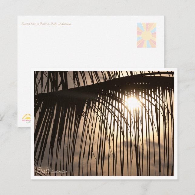 Carte Postale Bali Sunset Palm Leaf – Travel Postcard (Devant / Derrière)
