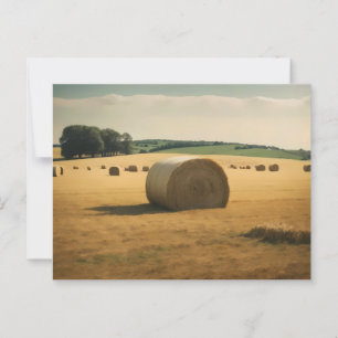 Carte Postale Balle de foin rond en champ jour