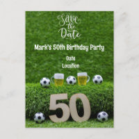 Balle de foot 50e anniversaire avec bière sur fond