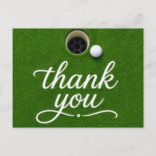 Carte Postale Balle de golf à côté du trou merci sur gazon vert