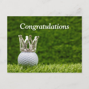 Carte Postale Balle de golf avec couronne argentée félicitations