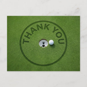 Carte Postale Balle de golf avec le texte Merci sur de l'herbe v