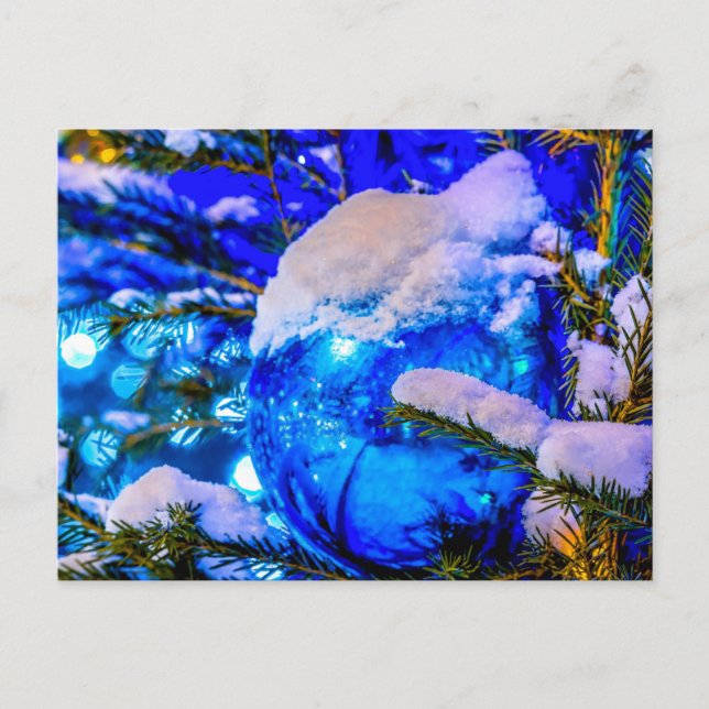 Carte Postale Balle de Noël bleue, Neige (Devant)